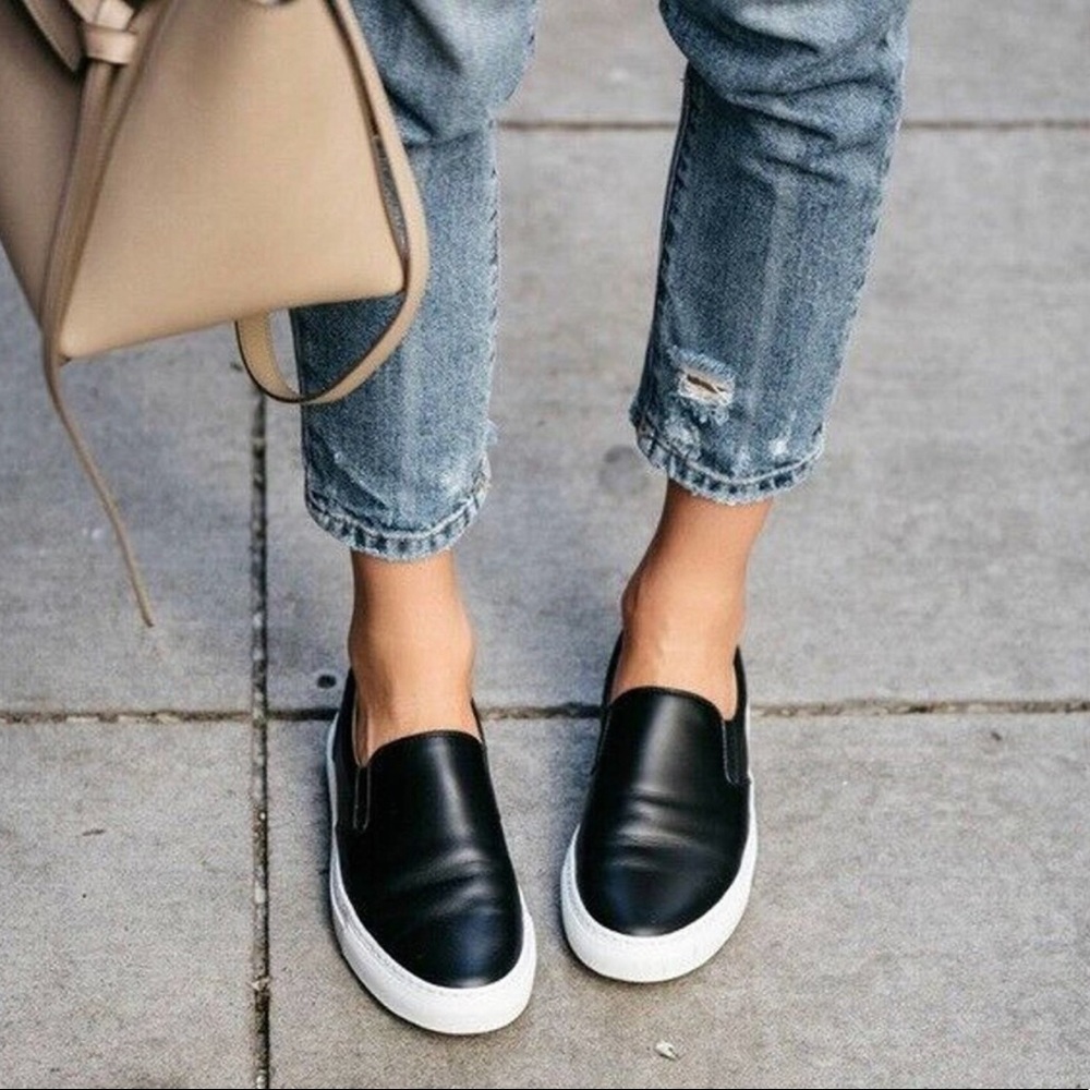 GREATS Wooster Leather Black Slip On Sneakers